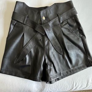 Vegan Leather High rise Shorts with tie